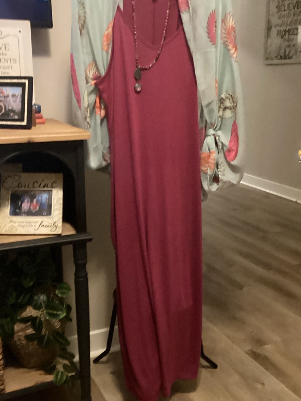 Women's Sleeveless Maxi Dress in Berry w/ kimono and necklace set